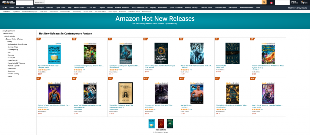 Chaos Calling climbing the rankings on Amazon Canada's hot new releases list