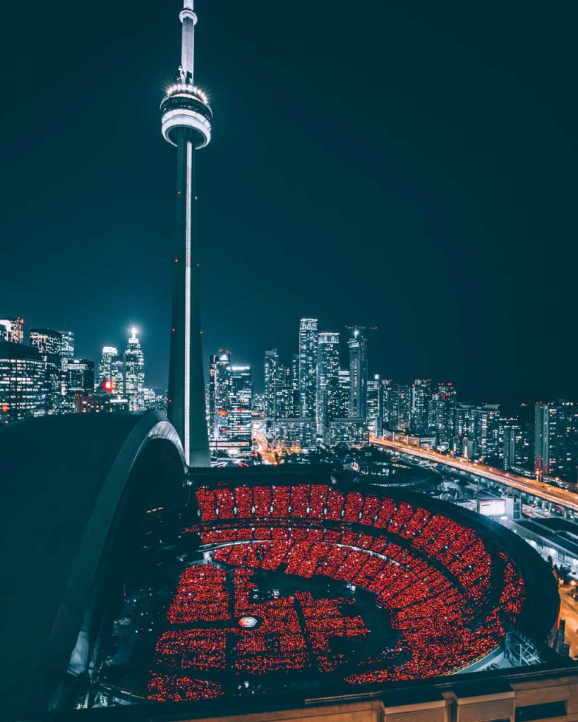 CN Tower and Rogers Centre at Night
